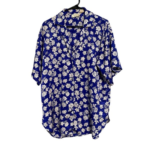 Victoria Secret Small Womens Vintage Pajama Top Floral Blue White Pearl Button - Picture 1 of 9
